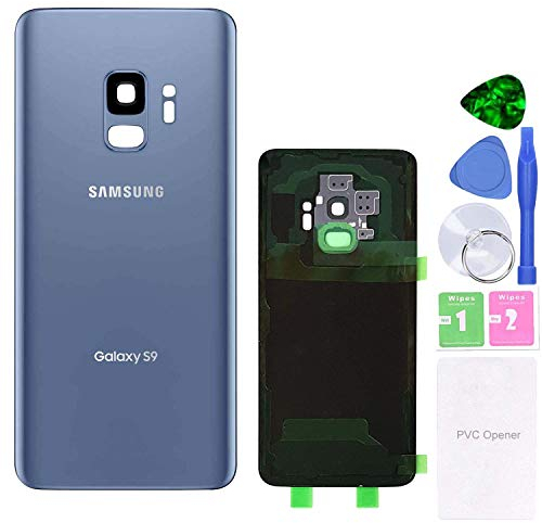 MovTEK Back Glass Replacement Rear Battery Cover Genuine for Samsung Galaxy S9 G960F with Camera Lens Repair Kit (Coral Blue)