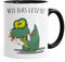 MoonWorks® Kaffee-Tasse Fun Motiv kleiner Dino frisst Einhorn Spruch Wie das Letzte? Bürotasse lustige Kaffeebecher schwarz Keramik-Tasse