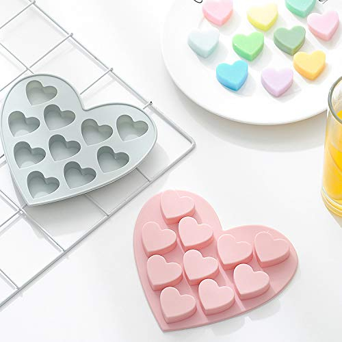 erbai - Stampi per torte, 10 fori, cilindrici, in silicone, fai da te, motivo: cuore, mini muffin, pasticceria, colore casuale