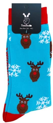 TwoSocks Weihnachtssocken | Damen & Herren | witzige Elch Strümpfe als Geschenk | Baumwolle | Einheitsgröße