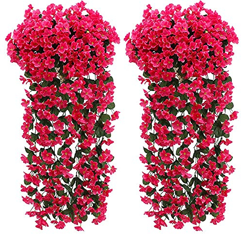 Fycooler Fiori Artificiali Glicine Edera Artificiale per Esterno Piante Artificiali Glicine Fiore di Piante Finte per Decorazioni Sospensione Parete Giardino Balcone Matrimonio - 2 Pezzi