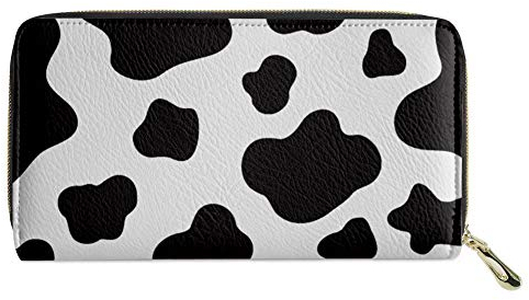 Biyejit Lange Damen-Geldbörse aus Leder, Reisegeldbörse, Kreditkartenhalter, Handy-Clutch, großes Fassungsvermögen, mit Reißverschluss, Kuhmuster, Einheitsgröße, Casual