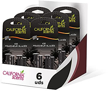 California Car Scents - Pack de 6 - Ambientador de Coche con Fragancia, Olor y Esencias a Ice, Aroma a Hielo, Fresco (Bastones de ventilación, 4UDS)