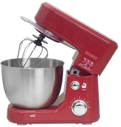 ROYALTY LINE, Robot Multifonction 1000W Rouge RLPKM7004722S-RED, Bol en Acier Inoxydable 4L, 6 Vitesses, Mouvement Planétaire, Accessoires Inclus, Idéal pour Pâtisserie et Cuisine
