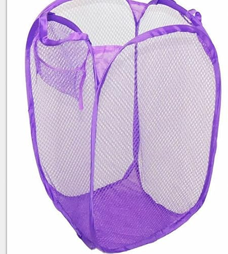 LEENSY Laundry Baskets Foldable Pop Up Mesh Washing Laundry Basket Bag Bin Hamper Toy Tidy Storage Organiser (Purple)