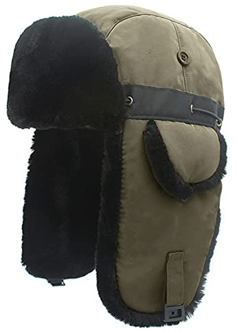 GIBZ Trapper Mütze Unisex Winter Wasserdicht Faux Pilot Cap Fleece Ohrenklappen Jagd Skimütze Grün One Size