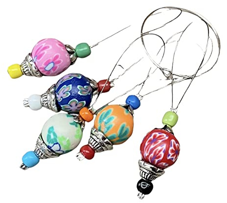 5 Maschenmarkierer mit kunterbunten Polymer Clay-Perlen - Maschenzähler - bunt silbern - Set - Stricken, Strickhilfe stitch marker Blumen