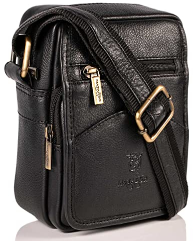 MATADOR kleine kompakte Leder Umhängetasche Herren Ledertasche Schultertasche Schwarz Nappa