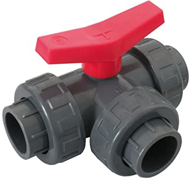 poolomio PVC 3 Wege Ventil L-Bohrung, Kugelhahn, 50 mm