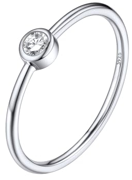 Silvora Fashion Schlichter Zirkonia Ring Damen Vorsteckring Sterling Silber 925 Round-Cut Cubic Solitär Zirkon Ring Ringgröße 59(18.9) in Silber für Geburtstag Valentinstag Jubiläuum