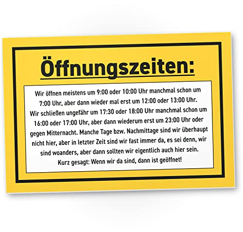 DankeDir! Öffnungszeiten lustig - 30 x 20 cm Schild Büro Laden - Wanddeko Geburtstagsgeschenk Spruchschild Türschild lustiger Spruch - Kollegen Freunde Geschenk Deko Geschenkidee