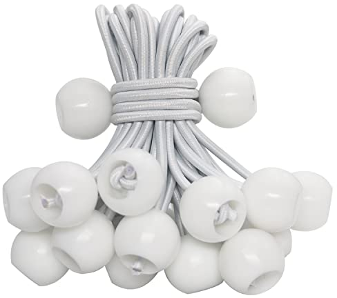 HomWanna Bungee Balls Cords 25Pcs - 4 inch White Flag Bungees Ties, Heavy Duty Tarp Banner Marquee Canopy Elastic Tie Down Straps for Telescopic Flag Pole Camping Tent Tarpaulin Cargo, UV Resistant