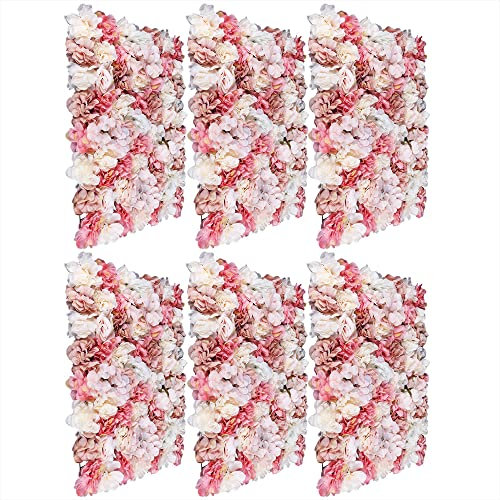 6Pcs Künstliche Blumenwand Rosenwand Kunstblumen Deko Wand für Hochzeit Schaufenster Balkon Hintergrund Dahlie+Rose+Hortensie