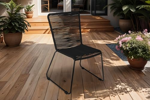 SAM Outdoor-Seilstuhl ISRA, Seilbespannung aus Polyester, Farbe Schwarz, schwarzes Eisen-Gestell, Gartenstuhl/Rope Chair im modernen Design, für Balkon & Terrasse und Garten