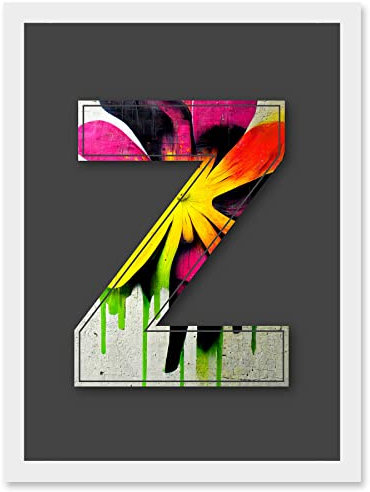 Wee Blue Coo Letter Z Trippy Dripping Flower Decorative Graffiti Mural Alphabet Initial Stencil Artwork Framed Wall Art Print A4