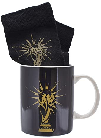 Paladone World Cup Trophy Mug and Socks Gift Set | Black Ceramic Coffee Gold Ankle Football or Soccer Merchandise, PP10281FI, Multicolor