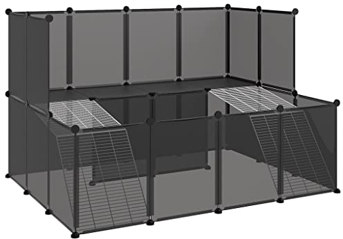 vidaXL Kleintierkäfig Schwarz 143x107x93cm PP Stahl Freigehege Haustierkäfig