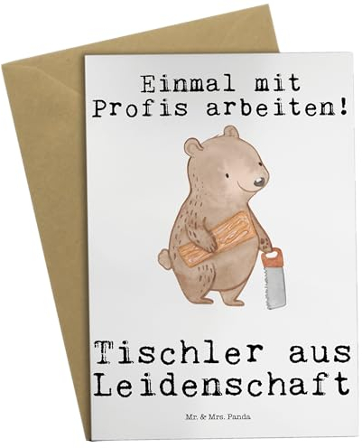 Mr. & Mrs. Panda Grußkarte Tischler Leidenschaft - Geschenk, Einladungskarte, Ansichtskarten, Mitarbeiter, Beruf, Dankeschön, Klappkarte,