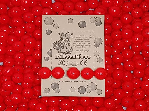 100 Bio-Kunststoff Bällebad Bälle aus nachwachsenden Zuckerrohr - Rohstoffen, 6cm Ø, Kindergarten und Gewerbequalität-BB02 (Rot 12)