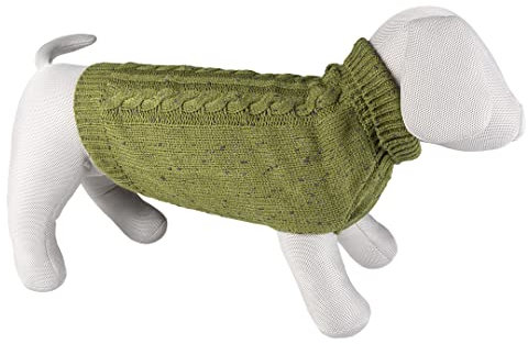 duvoplus, Hundepullover Cozy S – 40 cm, grün, Strickpullover mit Zopfmuster, leicht über den Kopf zu ziehen, 100% Acrylwolle, mit Zwei Löchern für die Vorderbeine