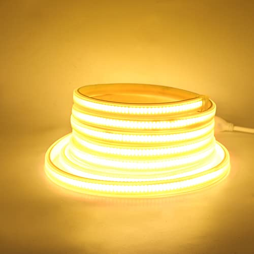 KISUFU 220V COB LED Streifen 7m, 360 LEDs/m FCOB LED Band CRI≥96,Wasserdichte,Superheller, flexibler COB LED Strip Lichtstreifen mit hoher Dichte für DIY-Festival-Dekoration zu Hause, Schlafzimmer