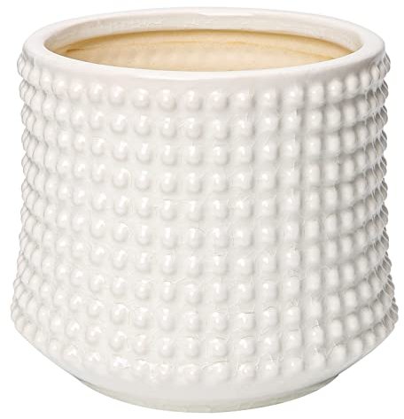 Oairse Durchmesser 11,5 cm Pflanztöpfe für Pflanzen im Innenbereich, Keramik, Vintage-Stil, Polka Dot Gemusterte Pflanzgefäße, Bonsai-Behälter mit Ablaufloch für Pflanzen, Sukkulenten, Kakteen, Weiß