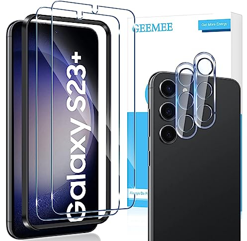 GEEMEE para Samsung Galaxy S23 Plus/S23+ Protector de Pantalla + Protector de Lente de cámara,【2 Pack + 2 Pack 】 Cristal Templado Película Vidrio Templado 9H Alta Definicion Glass Screen Protector