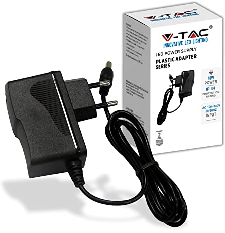 V-TAC Alimentatore 12V 18W 1,5A per Telecamere, Strisce LED, Modem - Trasformatore Plug&Play con Spina Corrente Casa per Schermi e Apparecchiature Elettroniche - Input AC 100-240V 50/60Hz