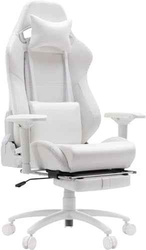 Gaming Chair,Office chairs for home, Ergonomic Office Chair with Footrest and Lumbar Support,Gaming Chairs for Adults,Adjustable Desk Chair with 360°- Swivel Seat For Man Women,Gift(white)