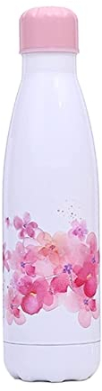 Trinkflasche Wasserflasche Thermoskanne Edelstahl Outdoor Sport Cola Flasche Kirschblüten Thermobecher Reise Thermobecher Sportflasche (Blue : PINK-White, Size : 350ML)