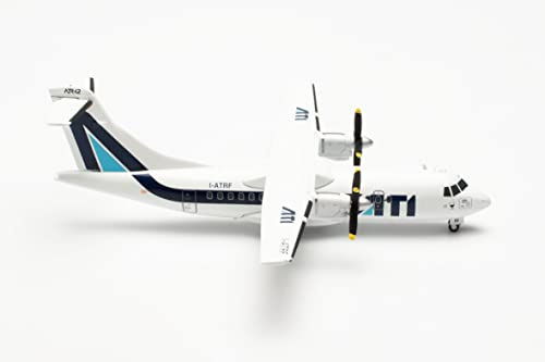 Herpa Modellflugzeug ATI Aero Trasporti Italiani ATR-42-300 Maßstab 1:200 - Modellbau Flugzeug, Flugzeugmodell für Sammler, Miniatur Deko, Flieger ohne Standfuß aus Metall, Weiß, Blau