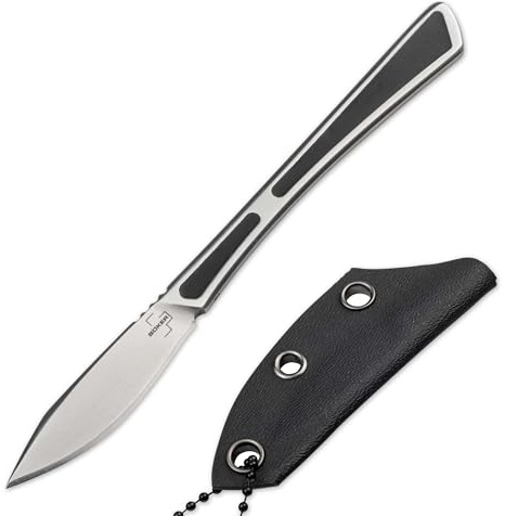 BÖKER PLUS® Scalpel - Neck Knife mit Kydex-Scheide & Kugel-Kette - 42a konformes Messer mit feststehender D2 Klinge - Skalpell Messer in Ganzstahl-Konstruktion - EDC Knife mit Epoxid Griff-Einlage