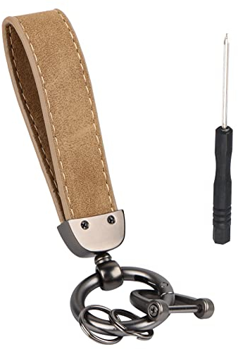 Byffoer Schlüsselband Kurz, Schlüsselanhänger Leder Keyholder Schlüsselbänder Wristlet Keychain Lanyard Handschlaufe Leder Für Schlüssel Telefon usb Kamera Arbeit Karte(Curry)