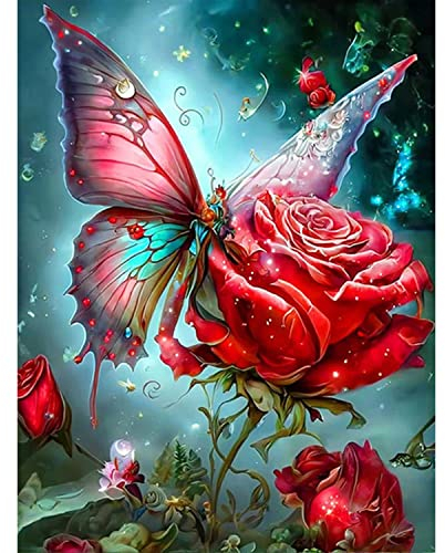 DPHERO 5D Papillon Diamond Painting, DIY Rose Peinture Broderie Diamant Painting Kit Complet,Bricolage Fleurs Diamant Artisanat Strass Point de Croix Painting pour Adultes Enfants 30x40 cm