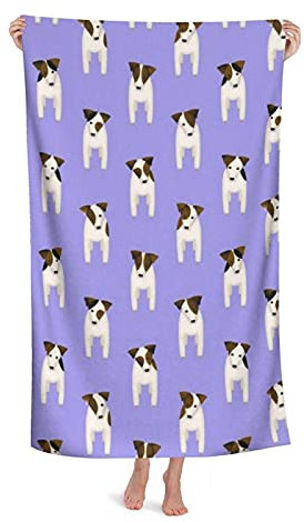 LOUJIN Strandtuch Parson Jack Russell Terrier Hunde neigbarer Kopf stehend bei Aufmerksamkeit Chicory lila Decke weiche Badetücher 80 x 130 cm