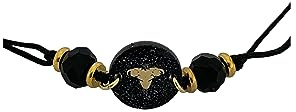 Bracelet cordon noir ajustable avec signe du zodiaque personnalisable en résine pailletée noire et or. (Aries – Bélier)