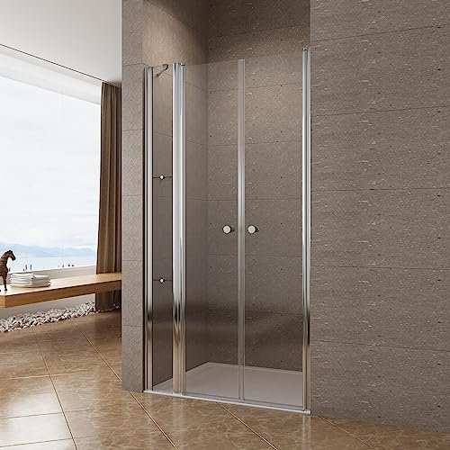 Duschtür Nische 110 cm Pendeltür Nischentür Duschabtrennung Schwingtür Glastür Drehtür mit Festteil und Duschablagen beidseitig montierbar 6 mm ESG Klarglas mit Nanobeschichtung Höhe 197 cm