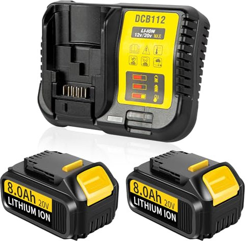 2Pack 8.0AH 20V/18V DCB184 Replacement for Dewalt Battery + 4A Charger Compatible with Dewalt Battery and Charger DCB180 DCB181 DCB-182 DCB-183 DCB-184B-XJ DCB185 DCB200