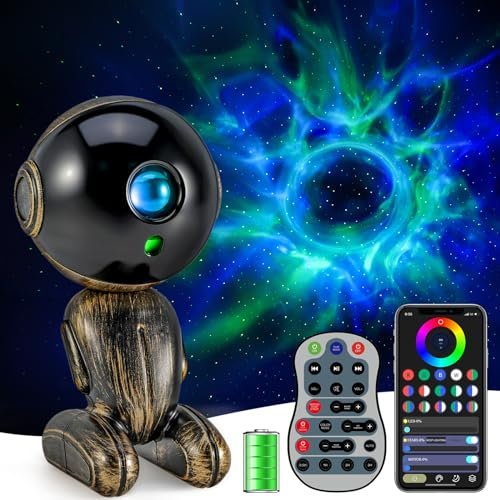 Robot Star Projector Night Light, Rechargeable Galaxy Star Projector Smart App Nebula Projector with Timer, Remote White Noise Speaker Stars for Ceiling Birthday's Gift for Children Adult