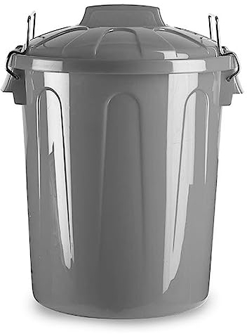 Acan Tradineur - Cubo de basura de plástico - Incluye tapa y asas metalicas - Fabricado en España - Contenedor de residuos - Capacidad de 70 Litros - 66,5 x 50 x 50 cm. - Color Plata