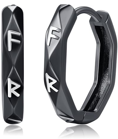 Wikinger Creolen für Herren Silber 925 Schwarze Wikinger Runen Ohrringe Unisex Nordische Wikinger Creolen Punk Ohrringe für Männer Frauen