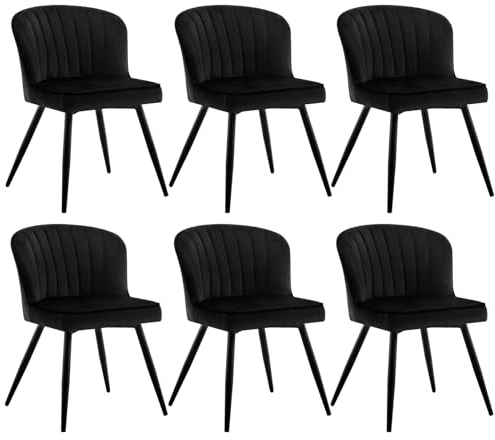 Lestarain Esszimmerstühle 6er Set, Stühle Esszimmer Modern, Sitzfläche aus Samt, Metallbeine, Ergonomischer Stuhl für Küche Wohnzimmer Schminktisch Schlafzimmer, Schwarz, LCNI122002-6