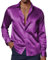 Mens Christmas Shirts Long Sleeve Button Down Shirts for Wedding Party Silk Shirts for Men XL Purple