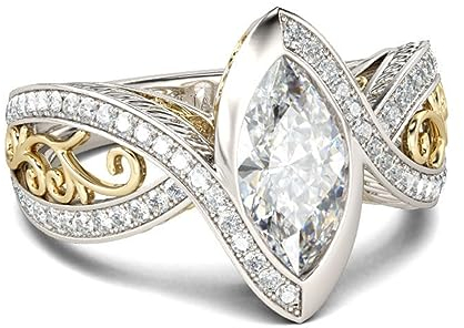 Jeulia Bague vintage en argent sterling bicolore taille marquise pour femme et fille avec boîte à bijoux (Argent, Or Jaune, 58(18.5))