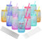 AGH life 12 Pack 16oz Sublimation Glass Cups Blanks with Lids and Straws, Clear Colored Gradient Glass Cans Vertical Stripes, Borosilicate Glass Tumbler, Sublimation Beer Can for Iced Coffee Juice