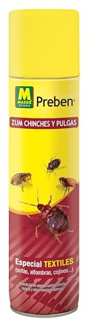 Droquimur Insecticida Preben Chinches y pulgas Spray 300 Ml para costuras,grietas,muebles,somieres, marcos de madera,puertas. ESPECIAL TEXTIL sofás,alfombras,cojines,colchones,cortinas (Pack de 6)