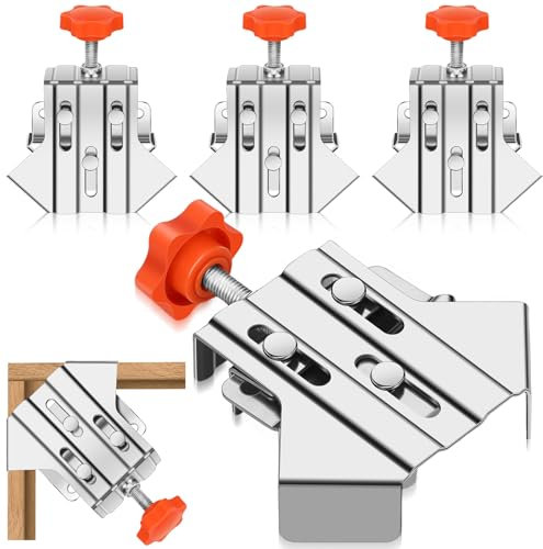 Hicarer 4 Pcs Multipurpose Stainless Steel 90 Degree Corner Clamp, T Shaped Right Angle Clamping for Woodworking, Stainless Steel Right Corner Clamps for Woodworking Photo Framing (Open Type)