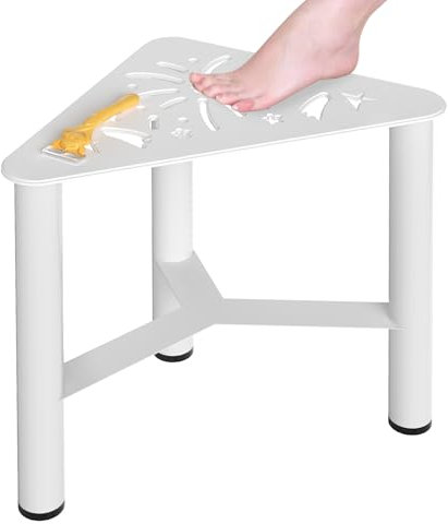 Metal Shower Foot Stool for Shaving Legs, Corner Shower Foot Rest Bench for Inside Shower, Waterproof Bathroom Stool, Spa Foot Step, Small Step Stools (White)