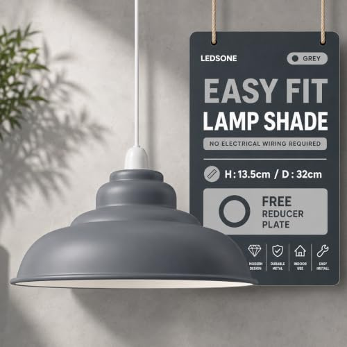 LEDSone Retro Industrial Pendelleuchte Bar 32cm Lampenschirm Pendelleuchten Deckenlampe Moderner Lampenschirm aus Metall für den gesamten Innenbereich in Metallschirmen (Grau, pack 1)