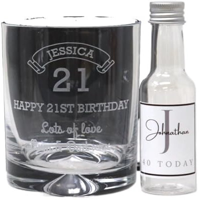 Regalo Personalised Engraved Birthday Age Glass Tumbler & Initial Miniature Bottle of Alcohol Gift Set | Vodka Glasses | Son's 18th | Dad's 50th | (Vodka/No Gift Box) 37.5% vol